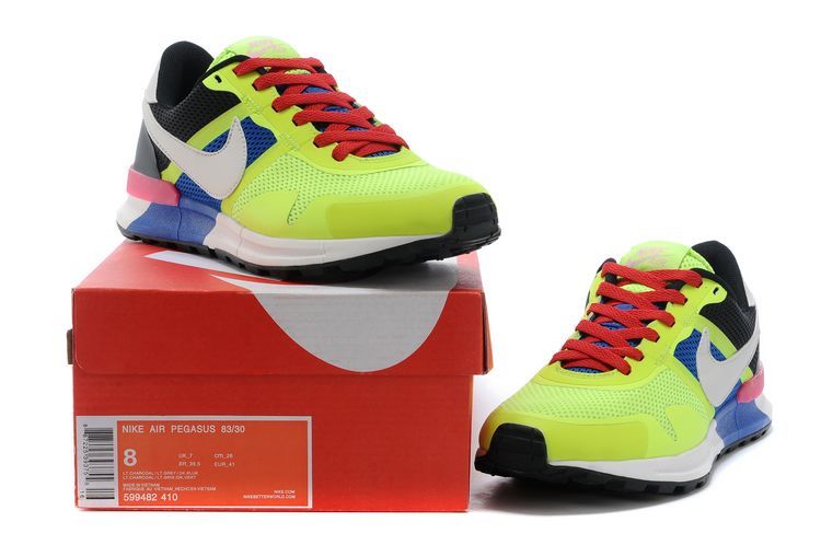 Nike Air Pegasus 8330 3M Running Shoes Fluorescent Green White Red Blue Black - Click Image to Close